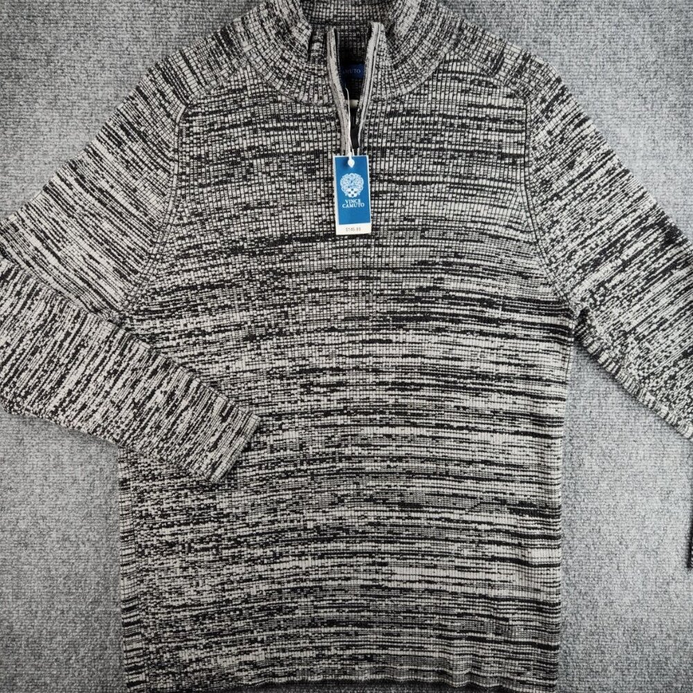 NWT Vince Camuto XL 1/4 Zip Ribbed Stretch Sweater Gray Black Melange $145 Adult